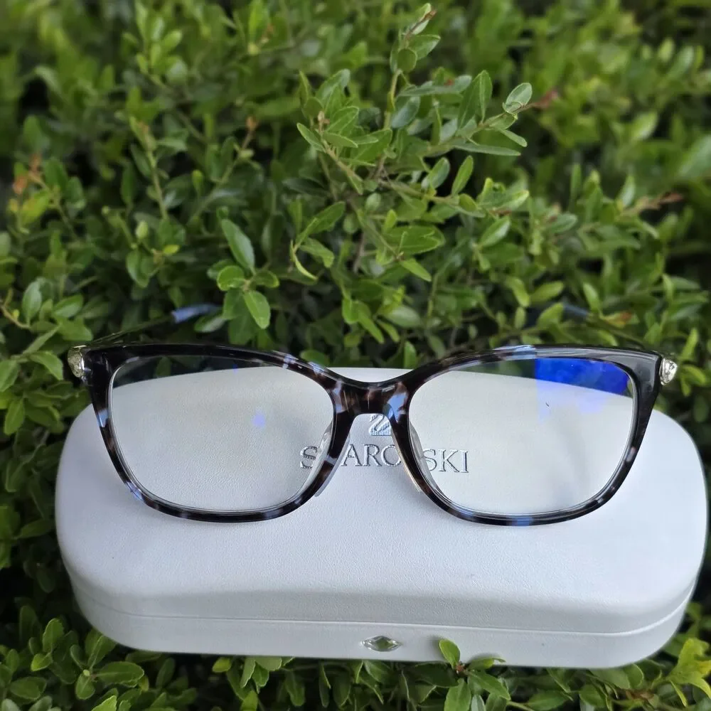 women eye glasses frames swarovski Blue Tortoise Shell Silver teardrop Crystal